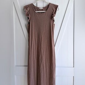 Z Supply Brown Blakely Ruffle Sleeve Midi Dress